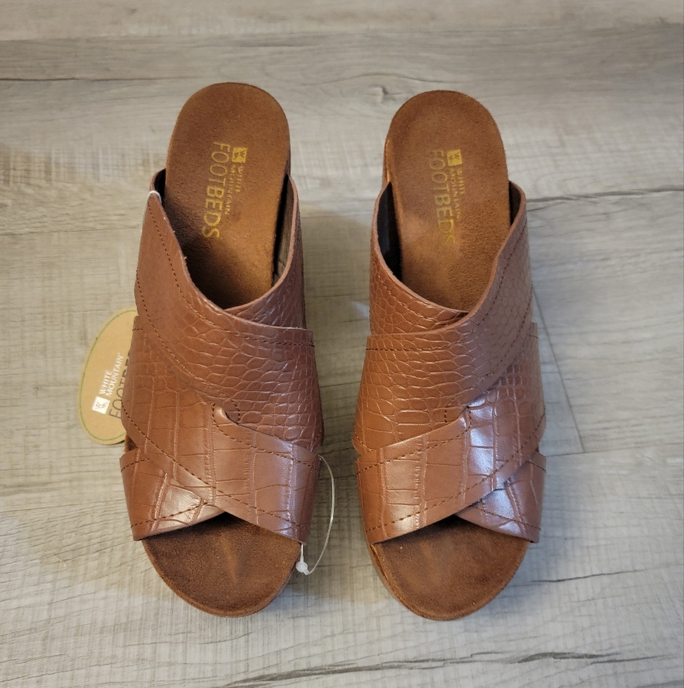 Brown Croc-Embossed Women's Mules